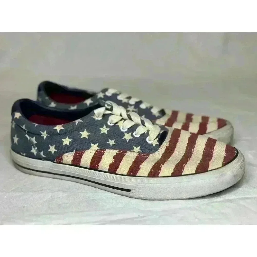 Tommy Hilfiger Mens Size 10.5 Patriot * Stars & Strips Canvas Shoes Red/Wht/Blue - Picture 4 of 8